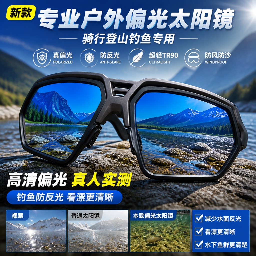 新款射鱼眼镜找鱼打鱼看水底防反光路亚眼镜偏光太阳镜钓鱼眼镜男