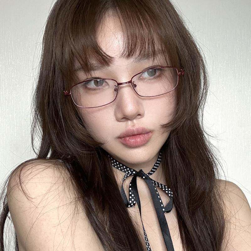 启明日系金属复古酒红色小方框素颜高智感女圆脸显瘦配近视度数轻