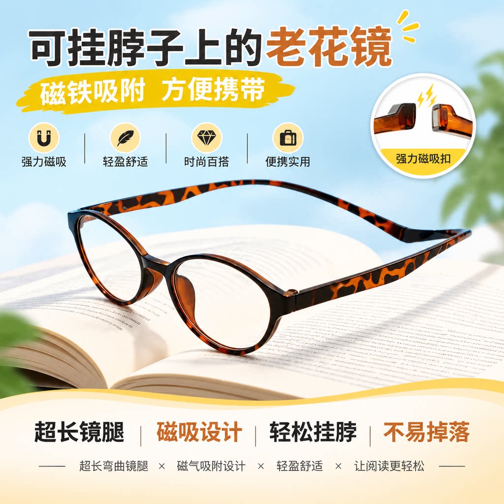 2026新款老花镜日本原装进口磁吸扣挂脖老花镜防蓝光眼镜防摔便携