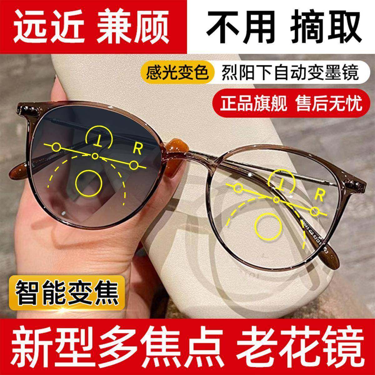 日本进口黑科技渐进多焦点老花眼镜感光变色防晒自动变焦远近两用