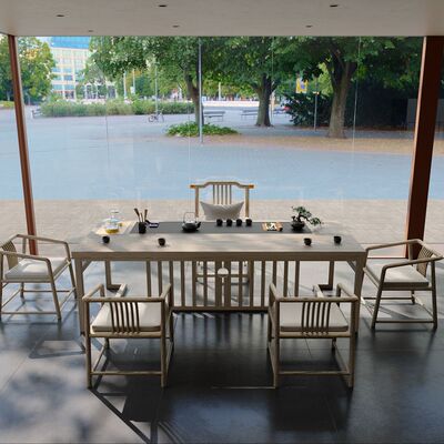 原木茶桌椅组合一桌五椅