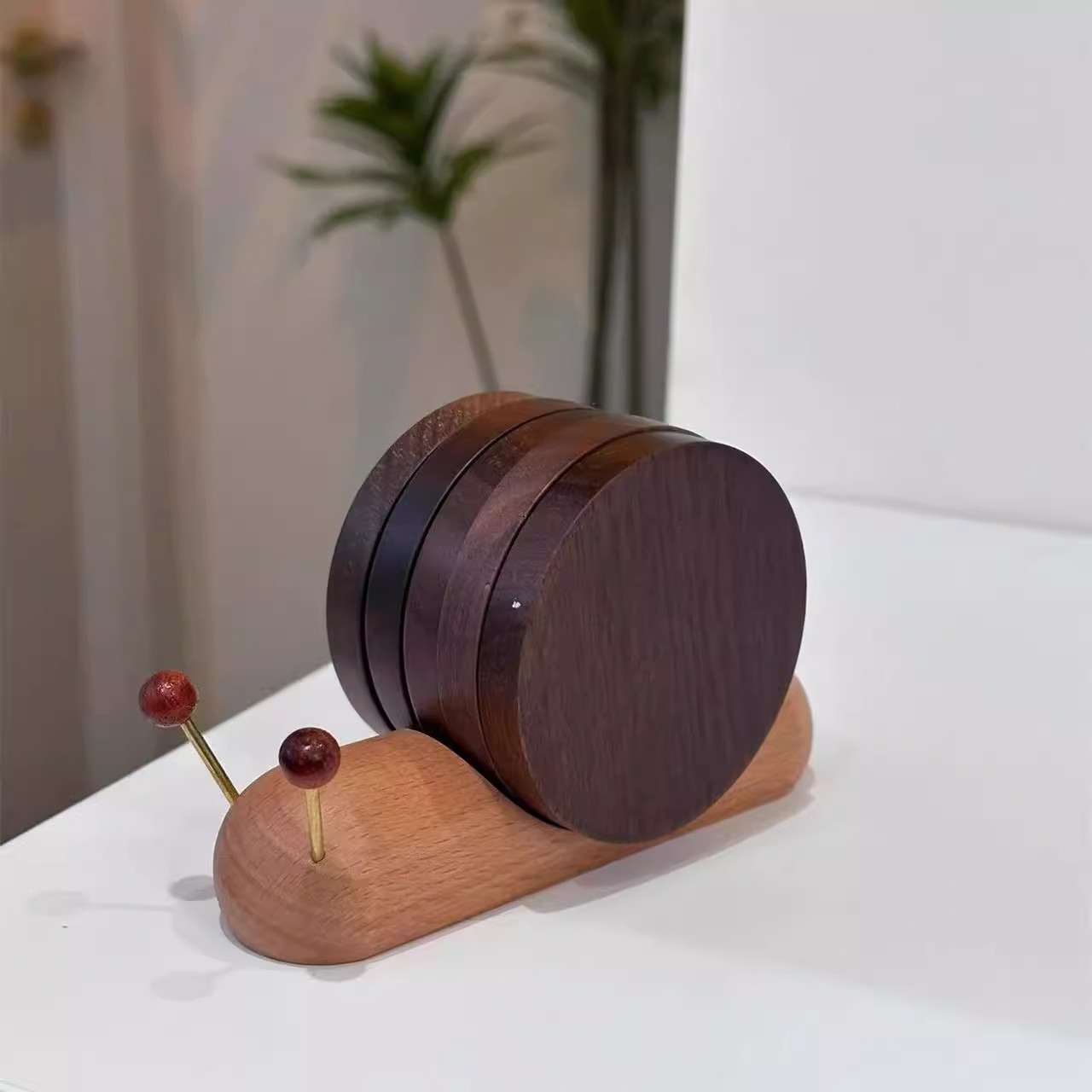 创意蜗牛造型木质杯垫复古垫家用防滑隔热垫茶具小配件新年礼物