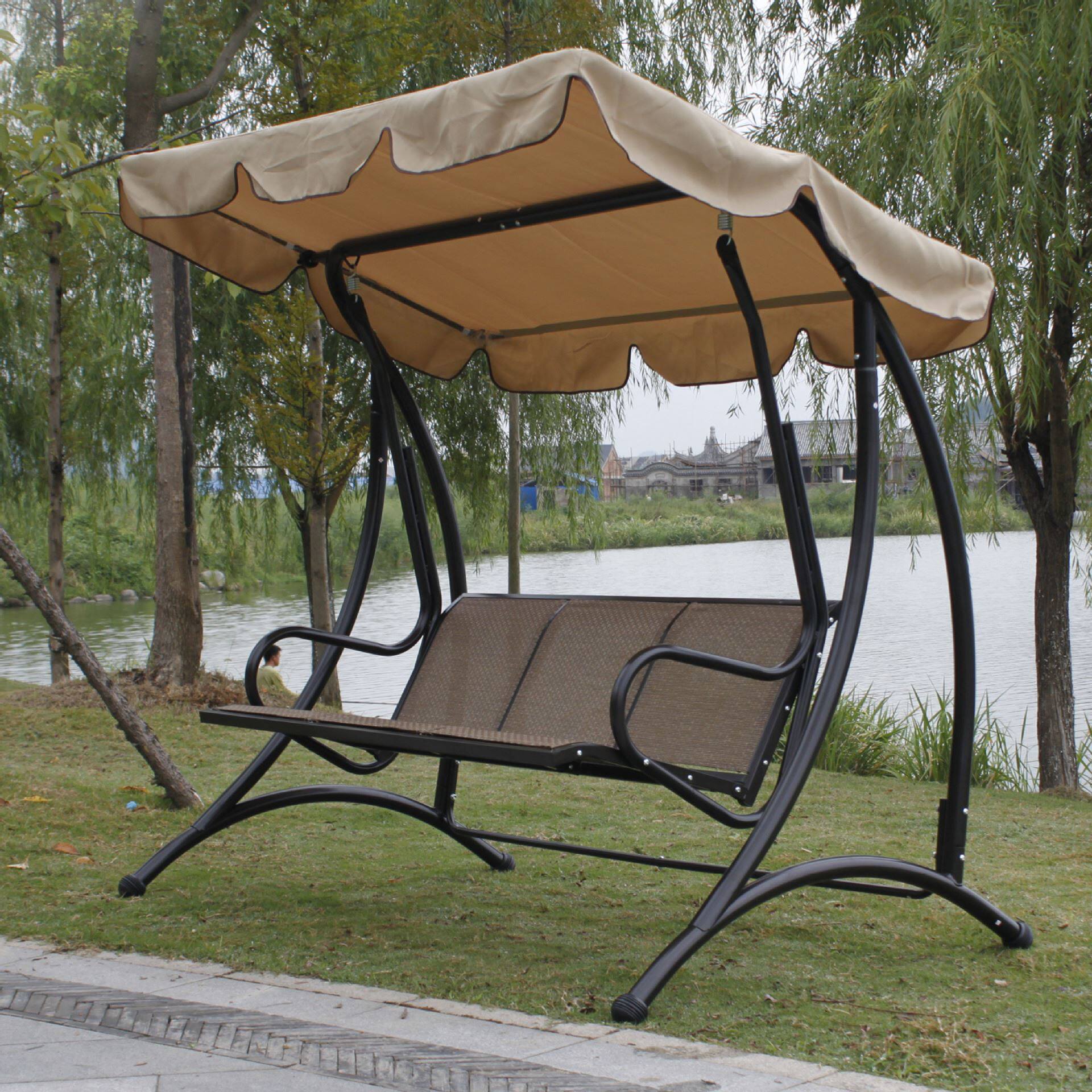 户外秋千摇椅庭院阳台别墅铁艺吊椅家用室外成人儿童双人三人吊椅