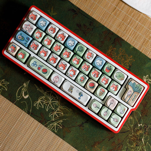 百福狸 / 可爱狐狸祝福江南采莲手绘个性创意机械键盘键帽MOA原厂