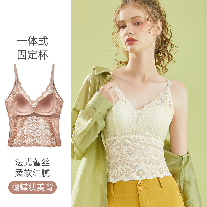 美背免穿文胸蕾丝黑色薄款打底女