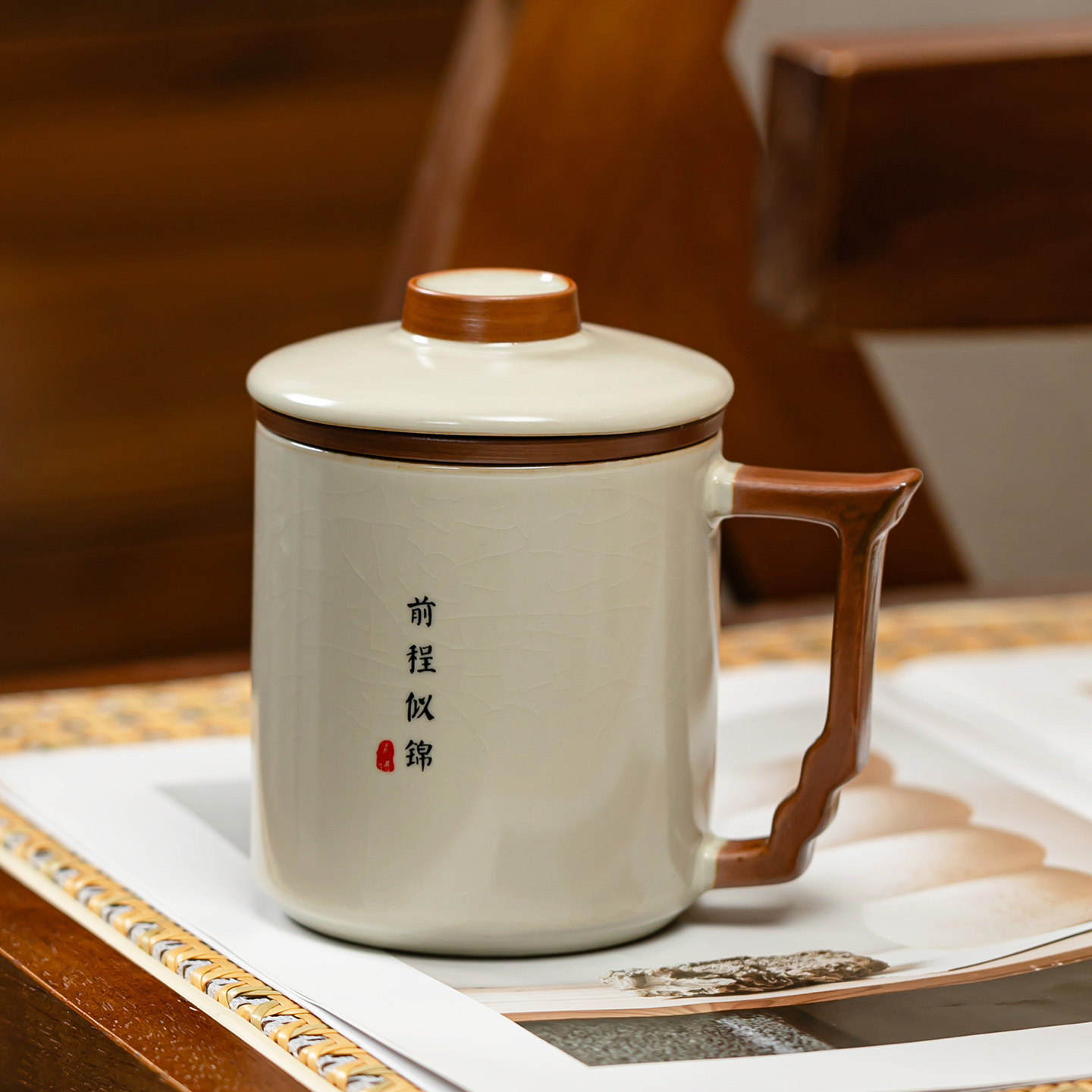 新款汝窑马克杯礼盒装陶瓷茶水带