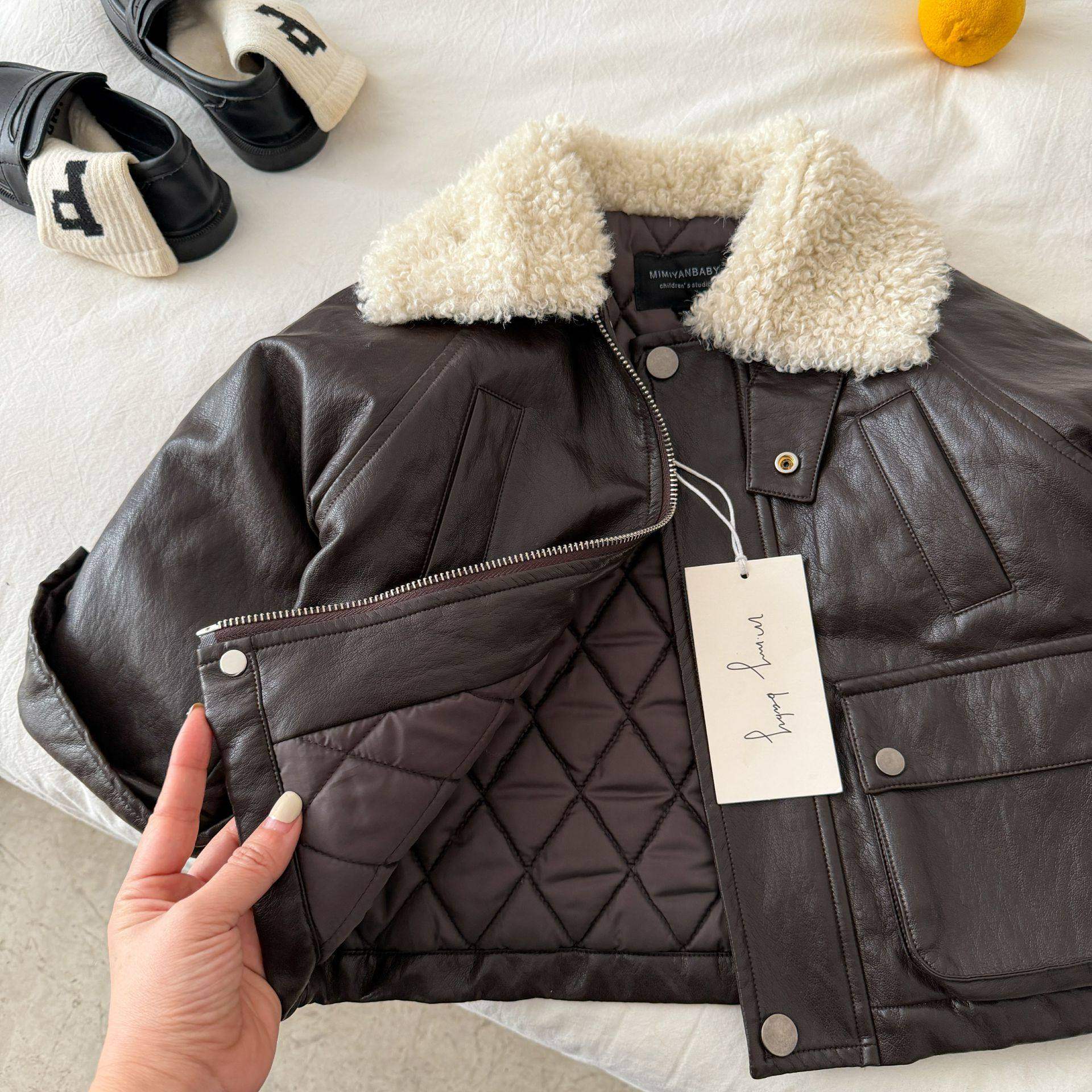 儿童加绒皮衣男女童羊羔绒外套2025冬季新款宝宝纯色夹克加厚保暖,童装/婴儿装/亲子装,夹克/皮衣,淘宝优惠券,粉丝福利购,淘宝优惠卷