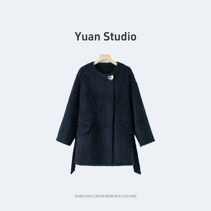 【YUAN】秋冬高奢百搭山羊绒拉绒毛呢外套885283
