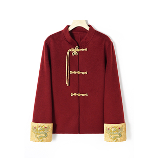 国风袖 新中式 口刺绣羊毛外套女885152 妮妮推荐