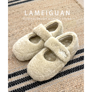 法式甜美毛毛厚底玛丽珍棉鞋女2025秋冬新款浅口保暖加绒豆豆单鞋