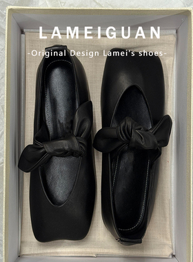 复古方头蝴蝶结玛丽珍鞋女2026春季新款黑色气质绝美浅口平底单鞋