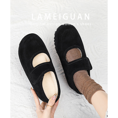 黑色内增高厚底玛丽珍毛毛鞋外穿