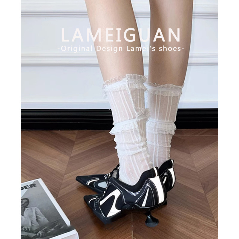 黑色设计感尖头运动高跟拳击鞋女春2026新款绝美深口系带细跟单鞋,女鞋,深口单鞋,淘宝优惠券,粉丝福利购,淘宝优惠卷