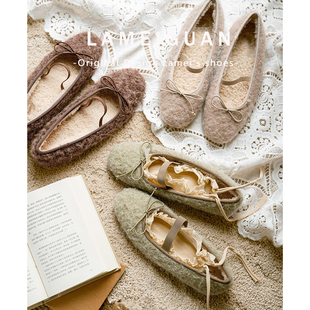 浅口加绒平底玛丽珍棉鞋 女2025新款 蝴蝶结羊羔绒毛芭蕾舞单鞋 法式