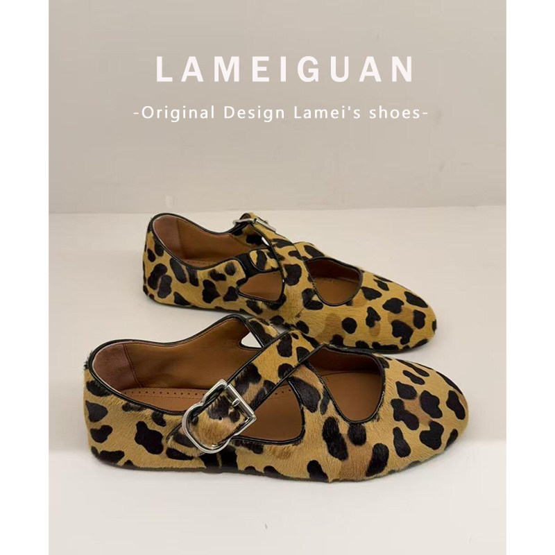 复古豹纹交叉带玛丽珍鞋女2026春季新款气质黄色圆头浅口平底单鞋,女鞋,浅口单鞋,淘宝优惠券,粉丝福利购,淘宝优惠卷