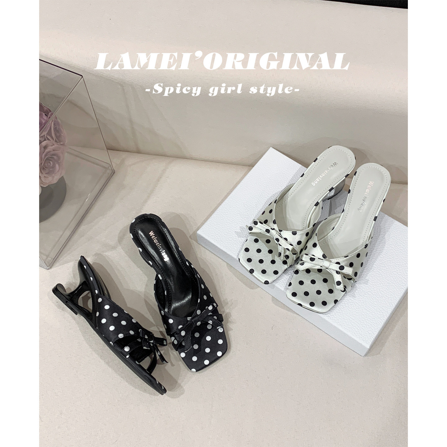 高级感小众法式坡跟小凉拖女外穿2026夏季新款波点一字带高跟凉鞋