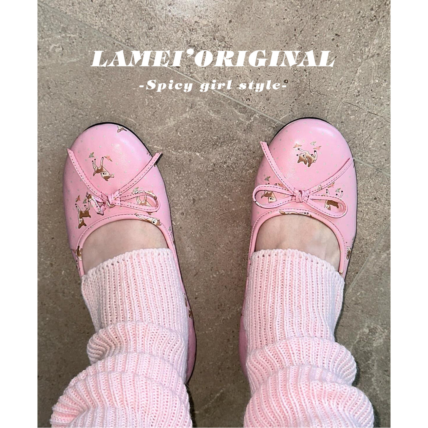 小众韩版小鹿印花圆头芭蕾鞋女夏