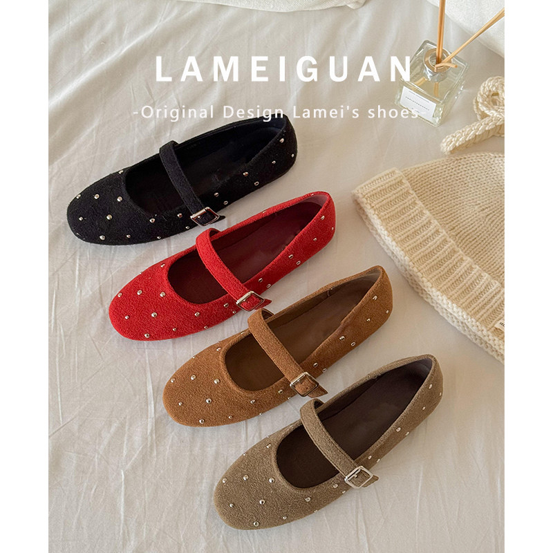 法式黑色波点扣带玛丽珍鞋女春2026新款气质复古浅口圆头平底单鞋