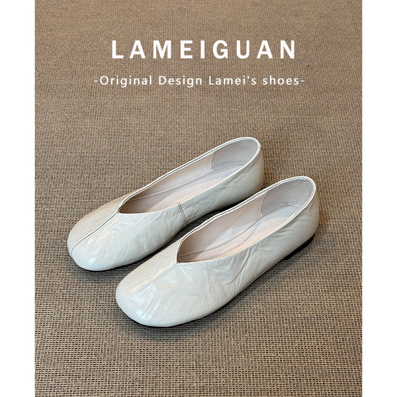 羊皮版！白色浅口芭蕾舞鞋女2025春季新款法式圆头平底单鞋一脚蹬,女鞋,浅口单鞋,淘宝优惠券,粉丝福利购,淘宝优惠卷