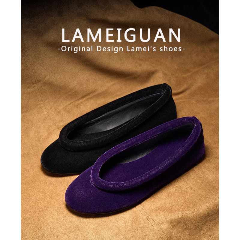 黑色法式赫本丝绒芭蕾舞平底鞋女2026新款复古圆头浅口一脚蹬单鞋