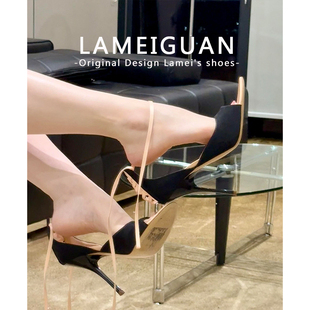 性感设计感镂空绑带露趾高跟鞋女春2026新款黑色绝美气质细跟凉鞋