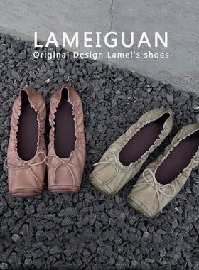 法式方头缎面蝴蝶结芭蕾舞玛丽珍鞋女春2026新款绿色浅口平底单鞋