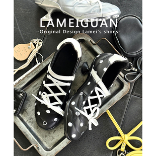 法式波点系带圆头魔术贴芭蕾高跟鞋女2026春季新款黑色浅口玛丽珍