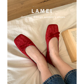 复古国风配旗袍红色平底婚鞋 温柔低跟芭蕾单鞋 女2026春秋新款 法式