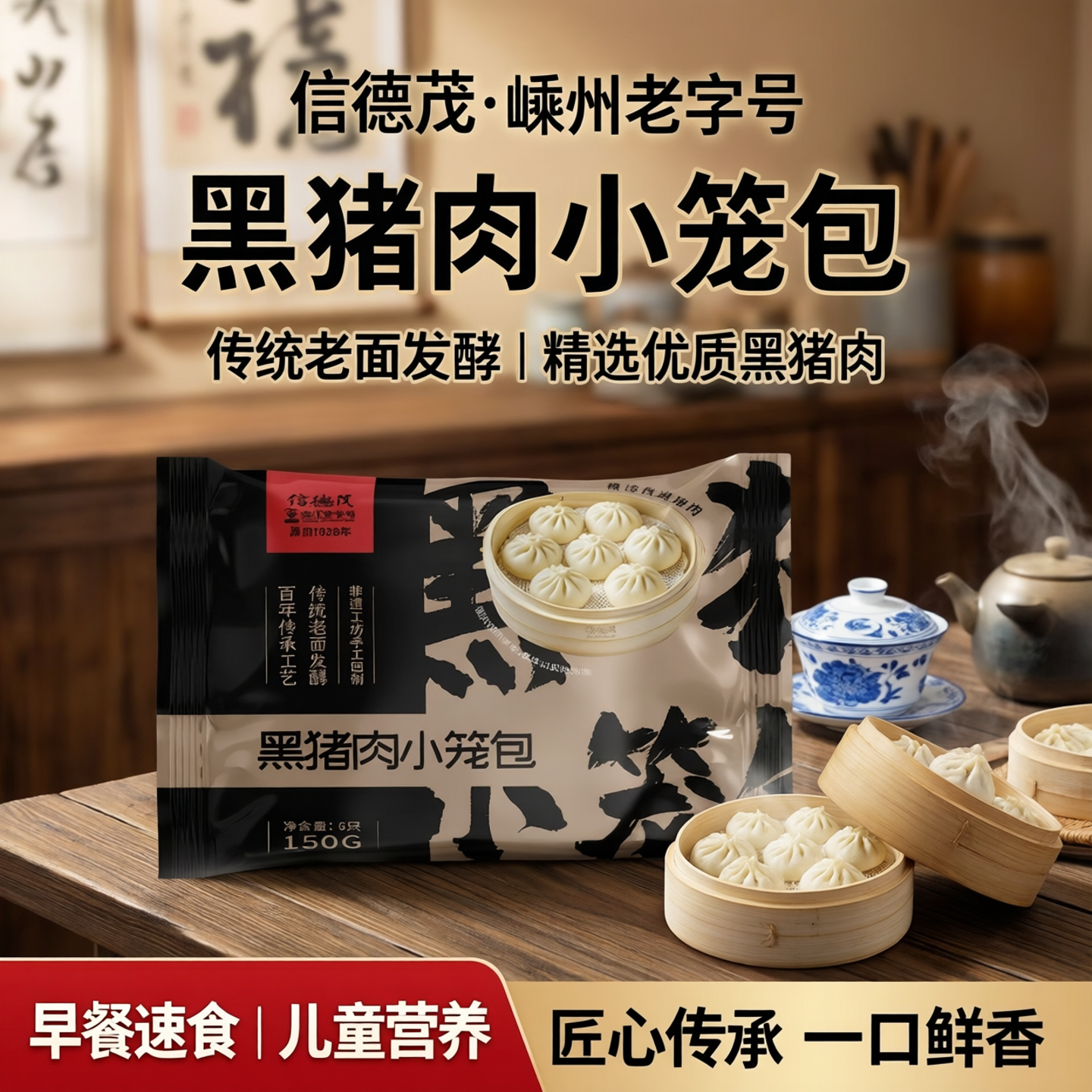 信德茂嵊州小笼包老面发酵黑猪肉鲜肉包子早餐半成品速食儿童馒头