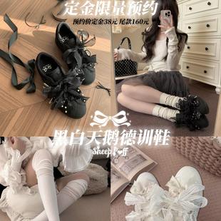 【现货】正品黑白天鹅绵羊运动德训鞋lo跑蕾丝少女运动鞋原创设计