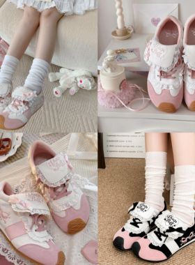 【现货】恋恋甜心德训运动鞋原创设计lo跑可爱圆头跑鞋蝴蝶结正品