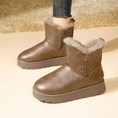厚底雪地靴女款2025新款冬季加绒加厚皮面防水防滑面包鞋东北棉鞋