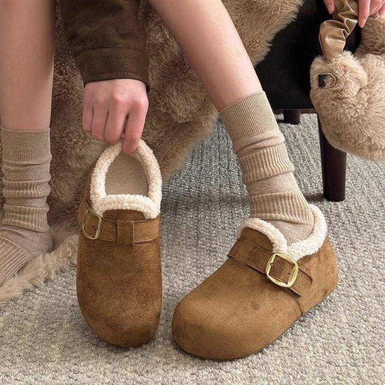 韩版超好看面包鞋2025新款冬季加绒保暖雪地靴包头棉鞋厚底勃肯鞋