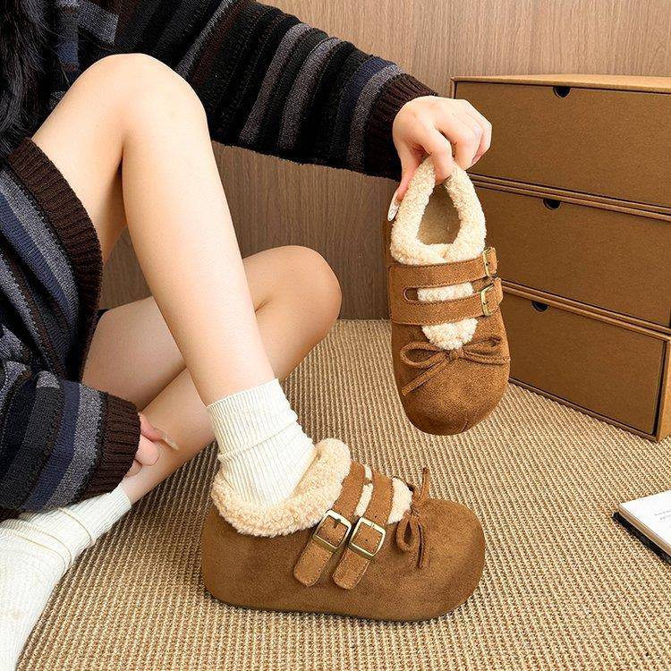 厚底内增高加绒全包勃肯鞋毛毛鞋女2025秋冬新款雪地靴博肯棉鞋子