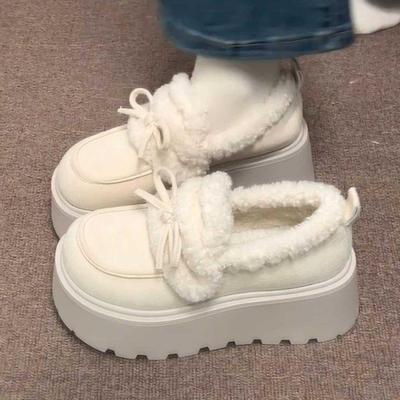 蝴蝶结厚底加绒勃肯棉鞋子女2025新款冬季百搭增高毛毛玛丽珍单鞋