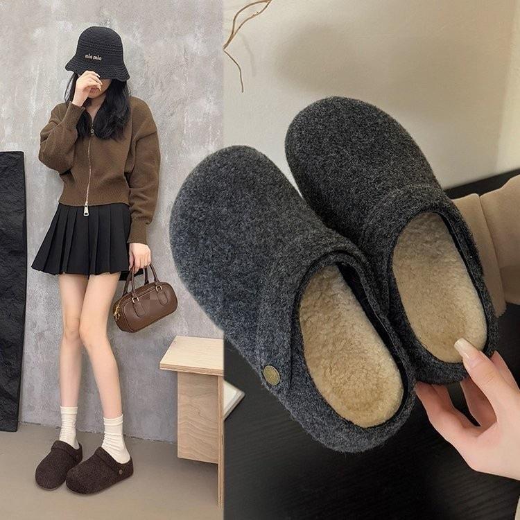 勃肯棉拖鞋女款2025新款秋冬季室内家居防滑毛毛绒厚底增高棉拖女