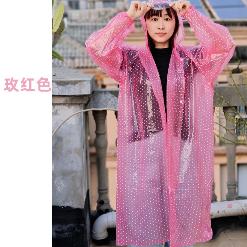 新款水晶时尚波点雨衣连体长款加厚登山钓鱼采茶步行旅游雨披
