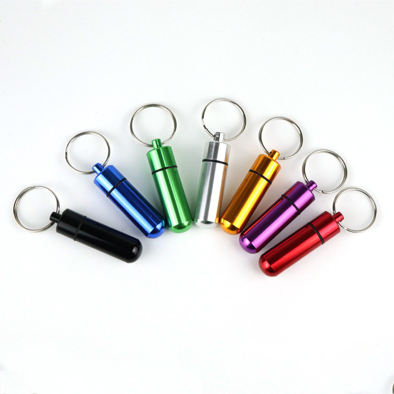 现货户外圆形铝合金药瓶 金属钥匙扣挂扣耳塞包装罐 防水密封收