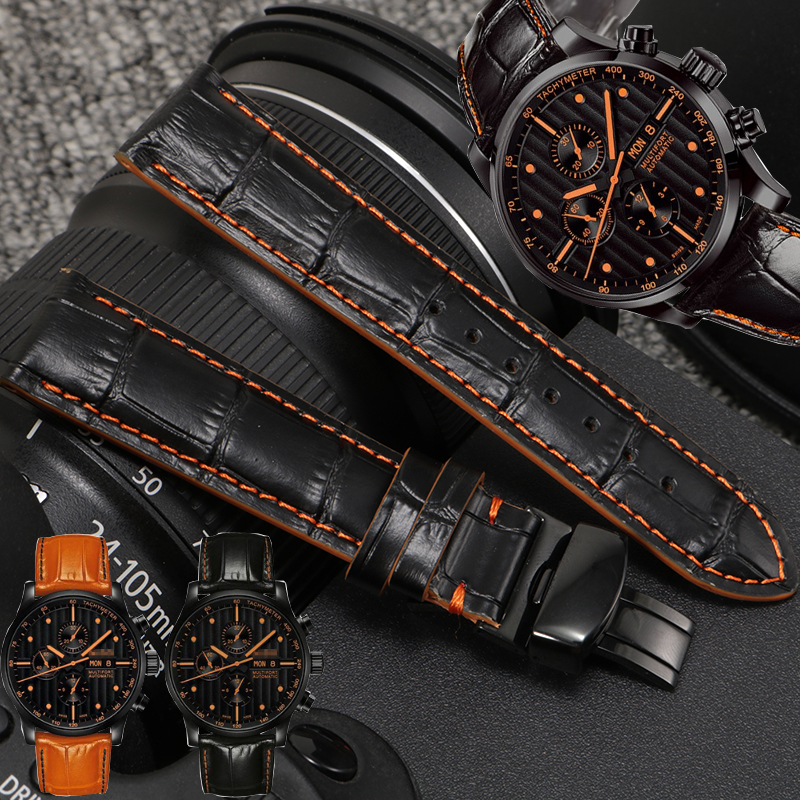 代用美度手表表带男23牛皮带舵手