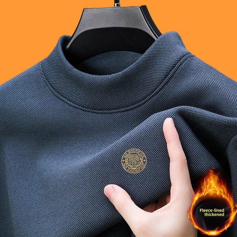 半高领打底衫男秋冬季加绒加厚保暖秋衣中年内搭双面德绒长袖t恤