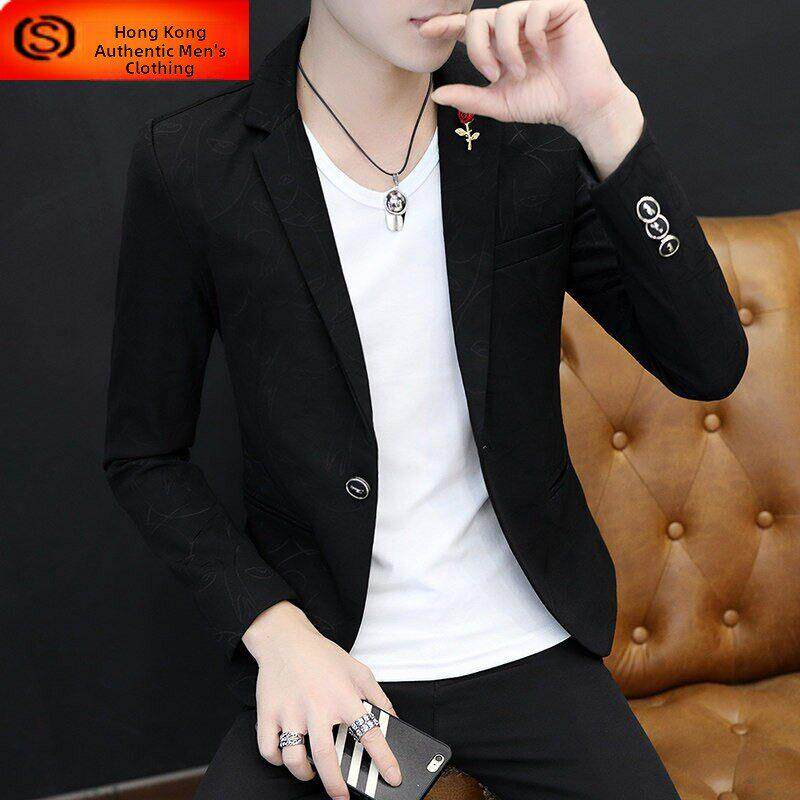 小西装男春秋季2025新款潮流西服休闲高级感便西印花结婚男士外套
