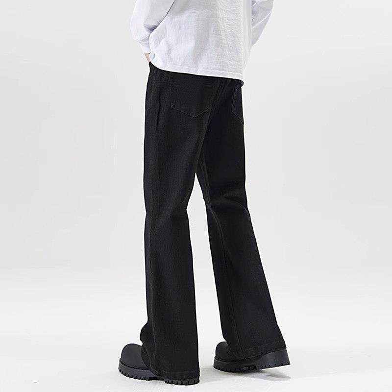 潮牌黑色微喇牛仔裤男秋冬新款加绒美式高街弯刀宽松休闲直筒裤子