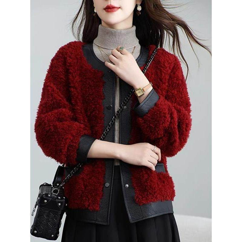 YENR 小香风皮草时尚短款外套女 秋冬圆领加厚休闲羊羔毛大衣冬季