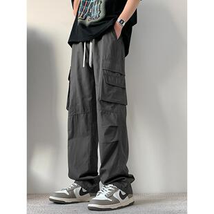 潮牌工装裤男纯棉秋冬新款加绒宽松休闲长裤青少年直筒多口袋裤子