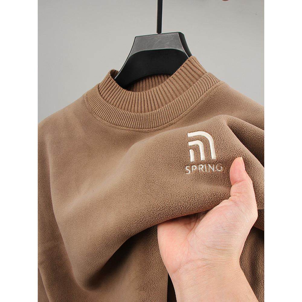 奥粒绒男士卫衣加绒加厚半高领秋冬季打底衫抓绒保暖内搭上衣潮男