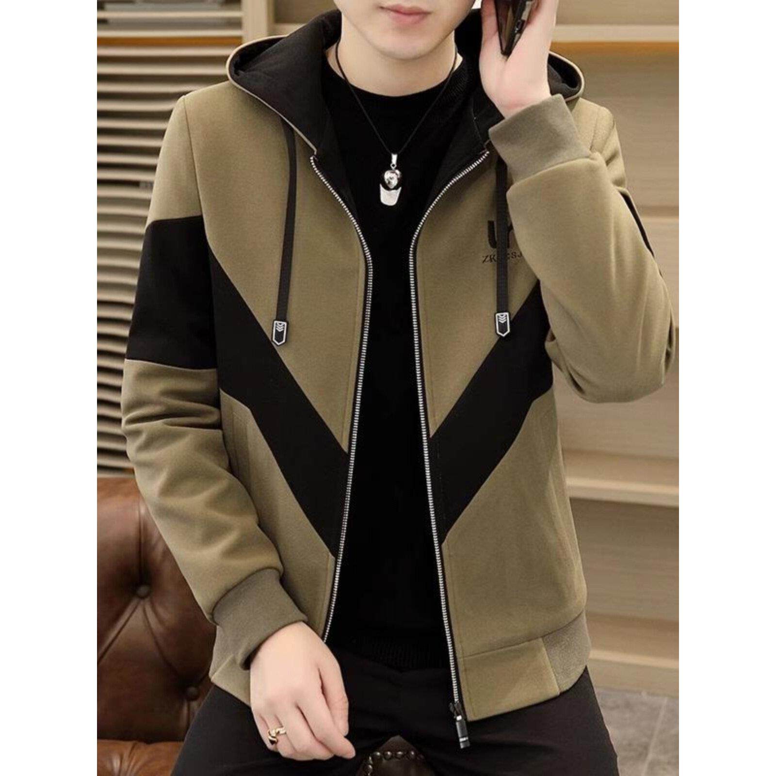 连帽外套男短款春秋季韩版潮流百搭修身刺绣拼色男士夹克2025新款