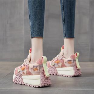 韩国流行的老爹鞋女款2025春秋新款厚底小个子拼色透气时尚运动鞋