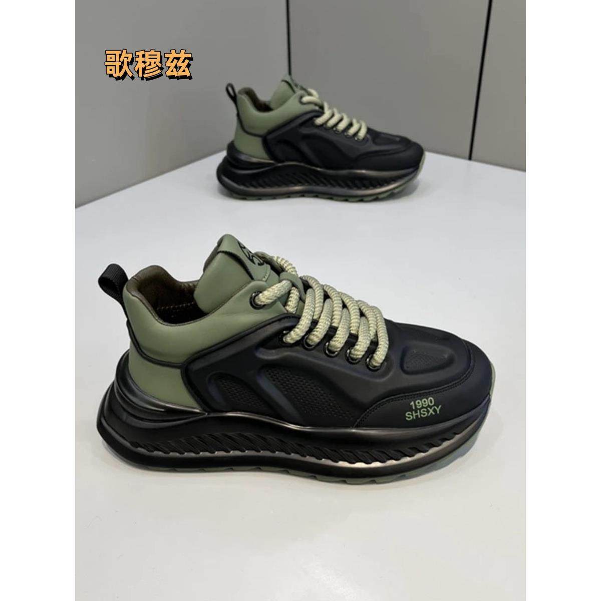 男鞋2025夏季新款老爹鞋欧洲站潮牌百搭阿甘鞋皮面休闲鞋运动棉鞋