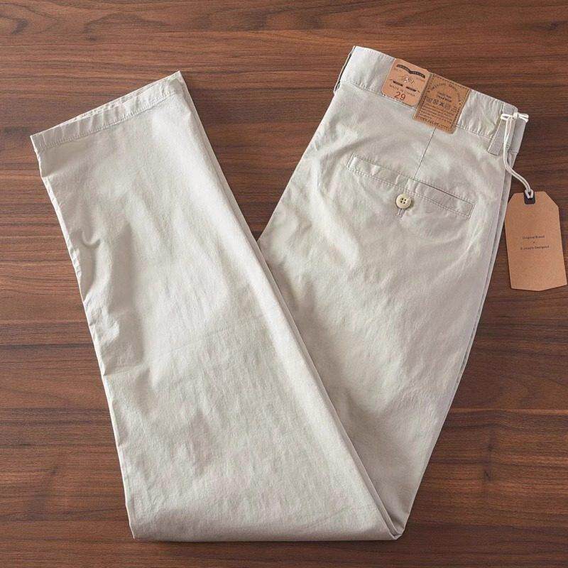 高档薄款休闲 裤男夏季纯棉透气直筒宽松速干 干商务男士九分西裤