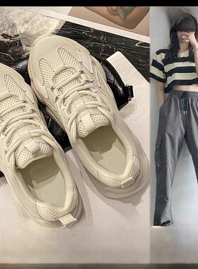 CAMILA KSENIA官方店2025新款老爹鞋女秋厚底爆款网面运动小白鞋